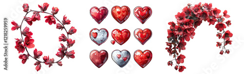 Red heart icon set 