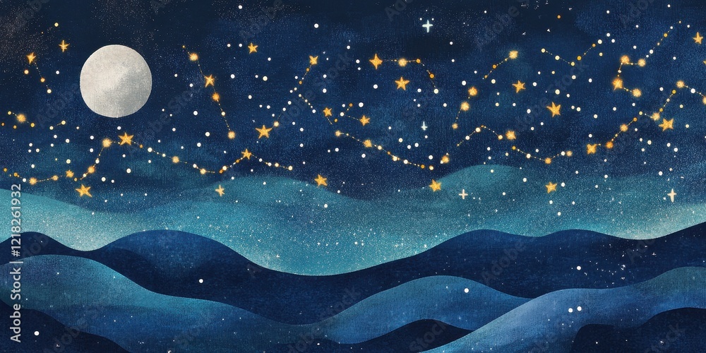 Fototapeta premium Celestial Night Sky Over Rolling Hills