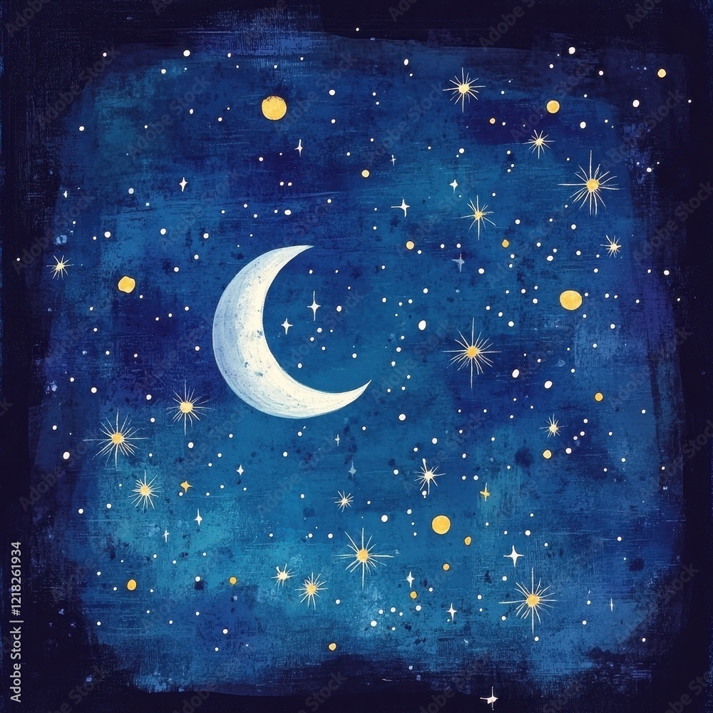 Naklejka premium Crescent Moon Night Sky Starry Art