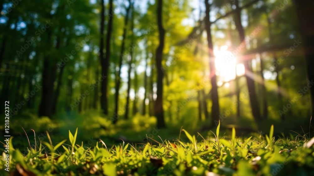 Fototapeta premium Sunlit Forest: A Tranquil Scene of Nature's Beauty