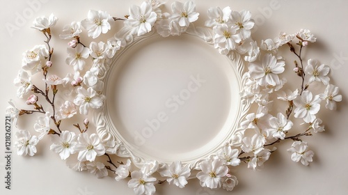 Elegant White Circle Adorned with Delicate White Flowers Creating a Tranquil and Serene Atmosphere