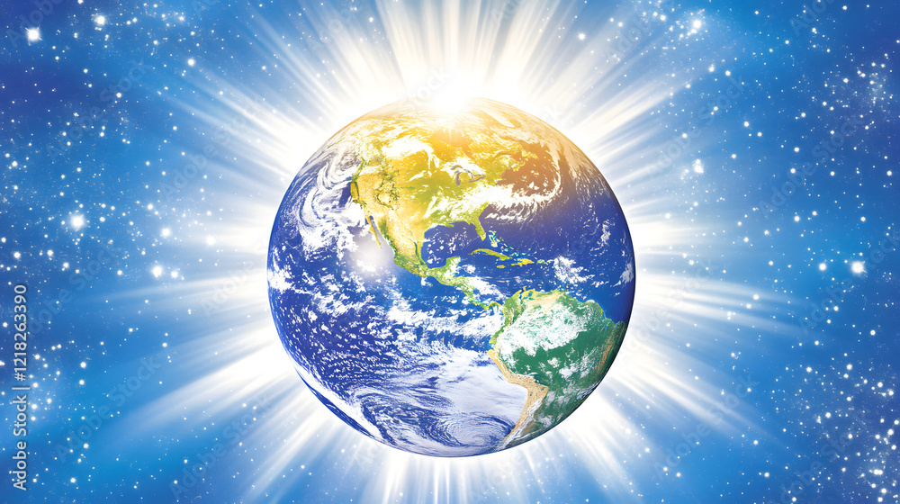 32. A fragmented Earth with continents dissolving into abstract patterns of light and energy, representing a dynamic and evolving planet 32. A fragmented Earth with continents dissolving into abstract patterns of light and energy, representing a dynamic and evolving planet