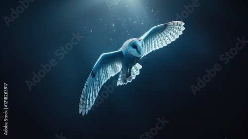 Majestic barn owl soaring gracefully through a starry night sky, capturing the essence of freedom