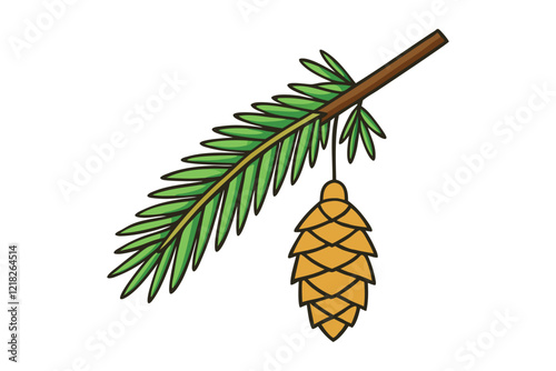 A fir branch with a cone hanging vector illustration