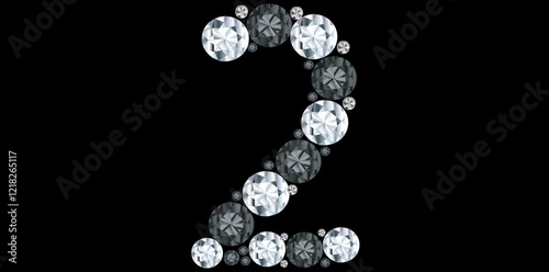 Rhinestone Diamonds Bling Number 2 Luxury Text Design Vector Illustration.	