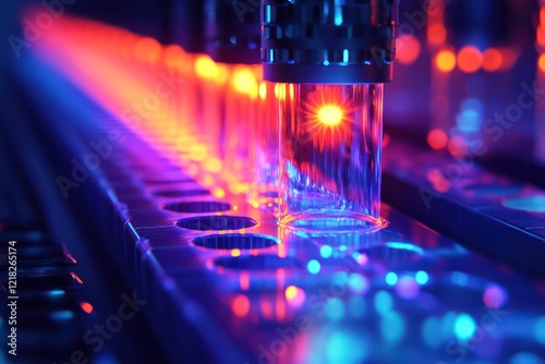 Quantum dots embedded in a futuristic material, emitting precise wavelengths of light, showcasing the potential of quantum technology