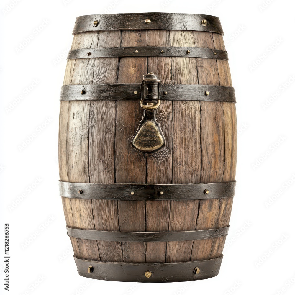 Fototapeta premium Antique Wooden Barrel with Metal Bands and Clasp.
