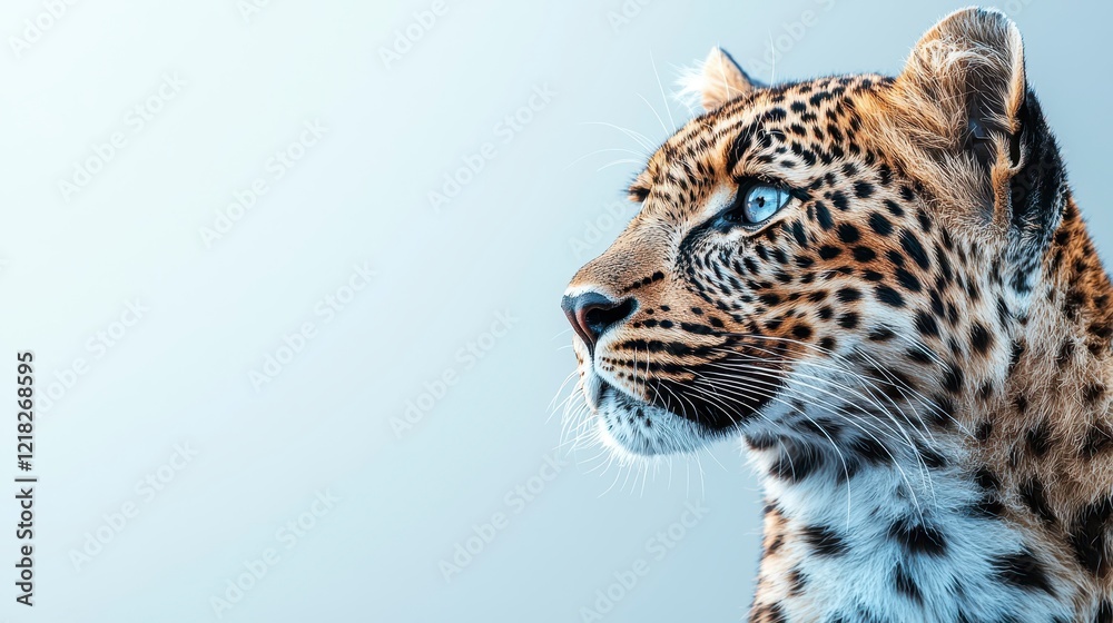 Fototapeta premium Leopard portrait, blue eyes, African savanna, wildlife, nature background, ideal for wildlife documentaries