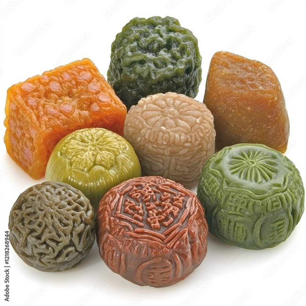 Fototapeta premium Colorful Asian sweets assortment, studio shot