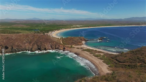 La Morita beach in Tenacatita, Jalisco. Aerial view in sunny day photo