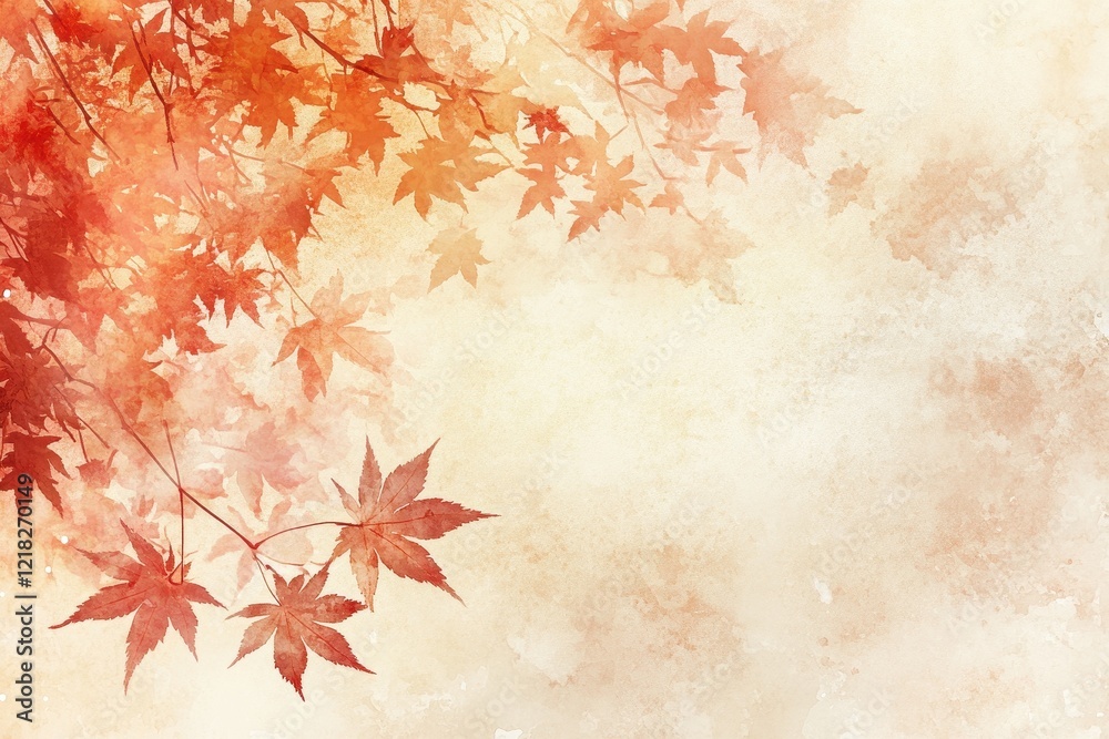 Watercolor Painting of Autumn Maple Leaves on Branches Watercolor Painting of Autumn Maple Leaves on Branches