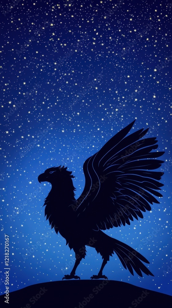 Fototapeta premium Majestic Gryphon Silhouetted Against A Starry Night Sky