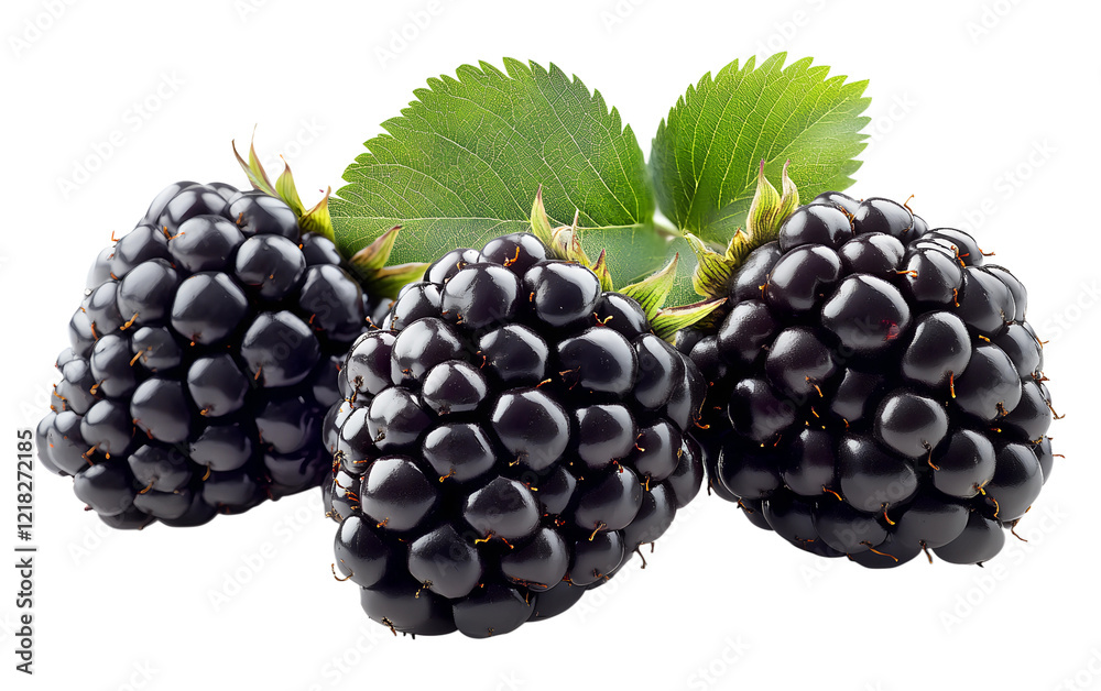 Fototapeta premium Blackberries with leaves png isolated on transparent background