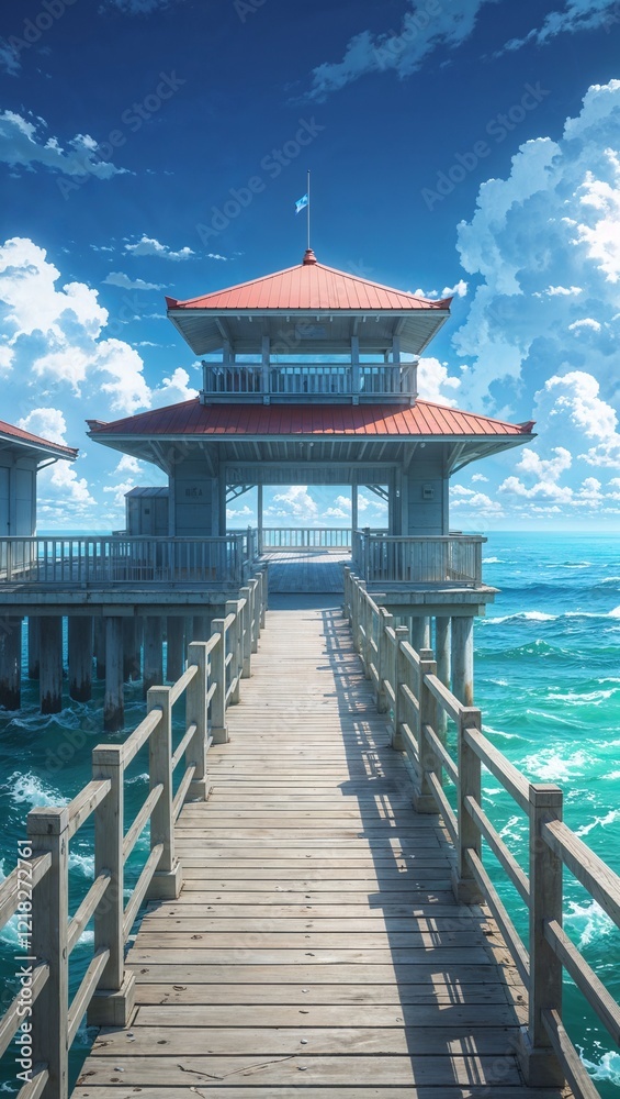Obraz premium Serene highly detailed cinematic pier on anime background