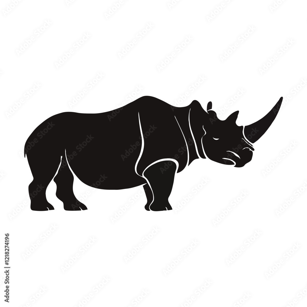 Obraz premium A Rhinoceros silhouette vector illustration, minimalist on white background