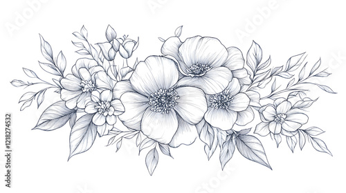 Wallpaper Mural Horizontal wildflower arrangement, basic line art with delicate and airy design Torontodigital.ca