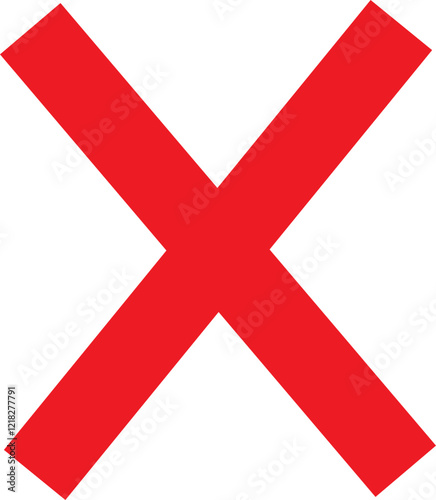 Cross sign icon in red flat style. Wrong mark symbol. NO button for checkbox voting. Disagree tick box symbol. Cross X sign. Cross brush vector illustration isolated on transparent background.