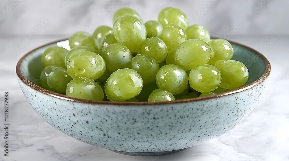 Fresh Green Grapes: A vibrant still life showcases a bowl filled with juicy, translucent green grapes, evoking the freshness and natural sweetness of the fruit. Fresh Green Grapes: A vibrant still life showcases a bowl filled with juicy, translucent green grapes, evoking the freshness and natural sweetness of the fruit.