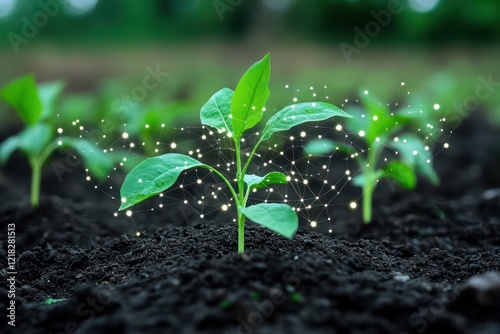 Smart farming sensors embedded in soil with data streaming to a digital dashboard.