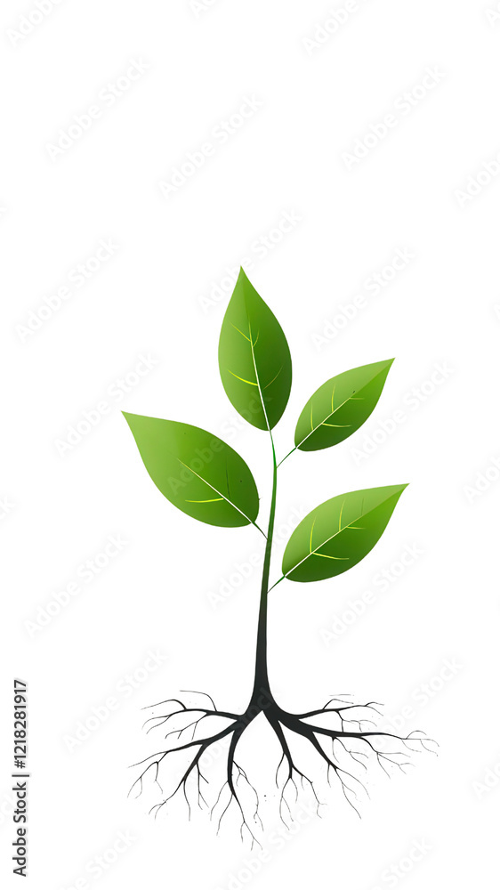Obraz premium Fresh Green Plant with Roots and Leafy Structure