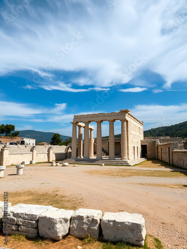 Heraion archaeological site, a sanctuary of goddess Hera at Perachora, Loutraki, Greece. West court of the sanctuary. photo