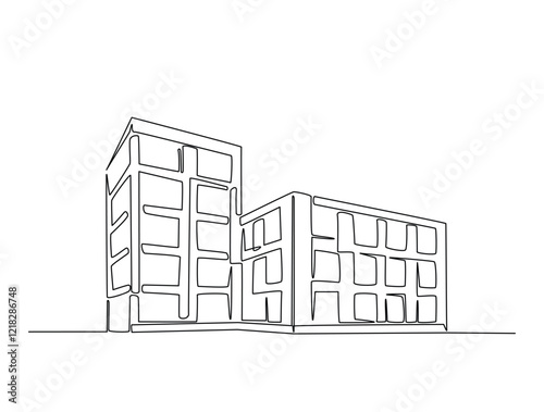 Continuous line art drawing of architecture building design. Modern building architecture single line art drawing vector illustration. Editable stroke.
