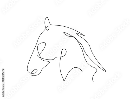 Continuous line art drawing of horse head design. Stallion head single line art drawing vector illustration. Editable stroke.