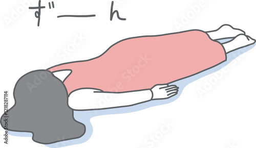 うつ伏せで落ち込む女性のイラスト素材