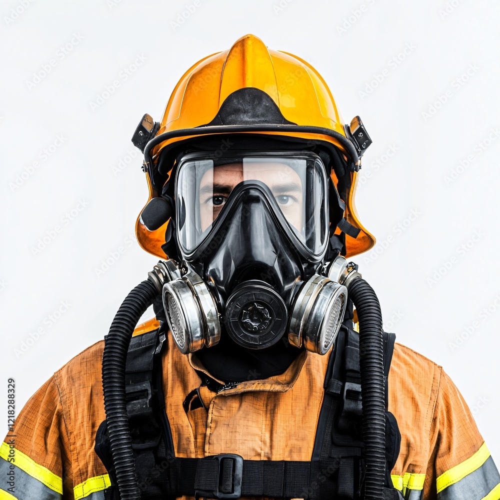 Firefighter Portrait Close up of a Brave Fireman in Full Protective Gear and Respirator Mask Firefighter Portrait Close up of a Brave Fireman in Full Protective Gear and Respirator Mask