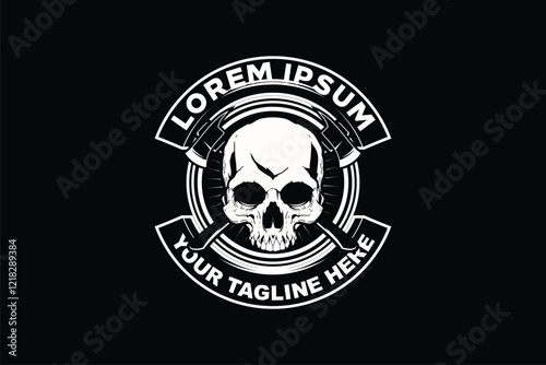 Human Skull head with cross axe cartoon character vector logo