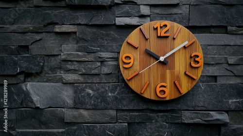 Wallpaper Mural Wooden clock on dark stone wall background. Torontodigital.ca