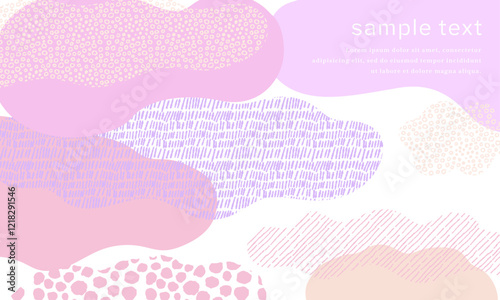 春　ピンクの雲の抽象的背景　手描きパターン付き
