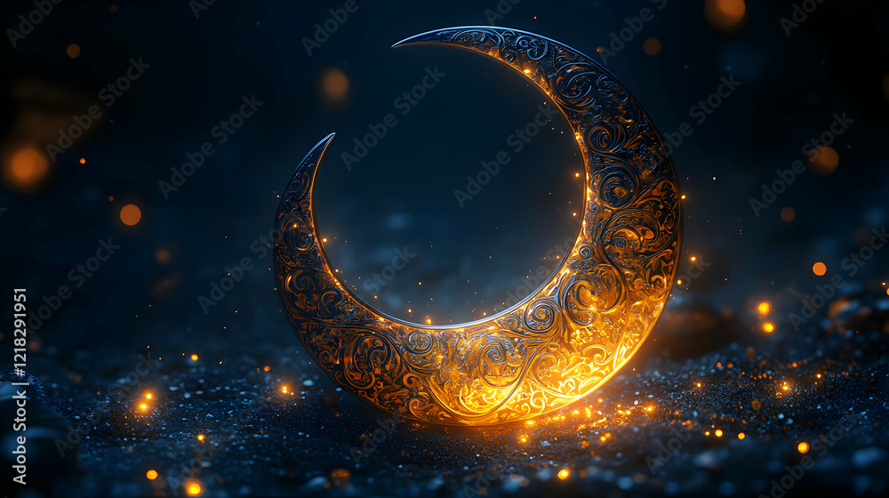 Fototapeta premium Glowing Crescent Moon in a Dark Night Sky