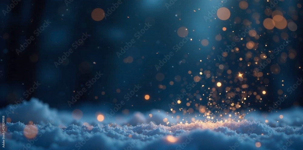 Obraz premium Glittering snowflakes dance in air on dark winter background, confetti, holiday, dark