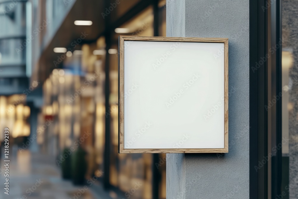 Blank Sign Frame Mockup for Retail Display in Urban Setting Blank Sign Frame Mockup for Retail Display in Urban Setting