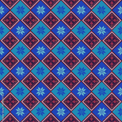 American tribal ethnic native pattern and Mexican style fabric pattern. Abstract vector motifs pattern for wallpaper, cushions, clothing, and fabric. Vector illustration embroidery style.
