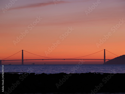 Silhouette Of Golden Gate Bridge At Sunset