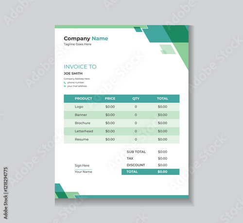 Creative invoice or cash memo template design