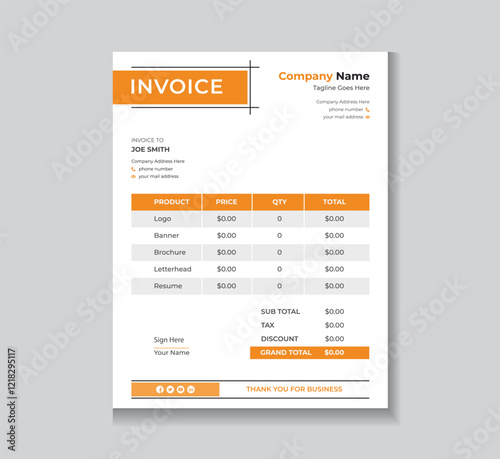 Creative invoice or cash memo template design