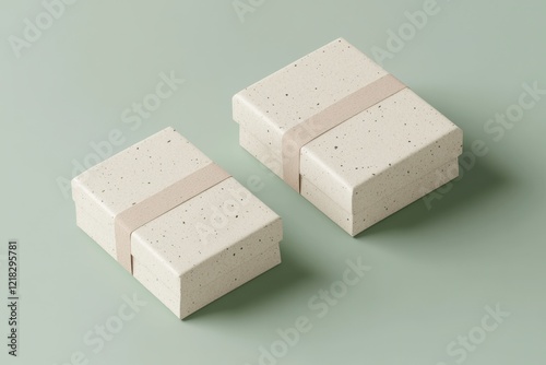 Elegant Minimalist Gift Boxes with Tan Straps on Soft Green Surface