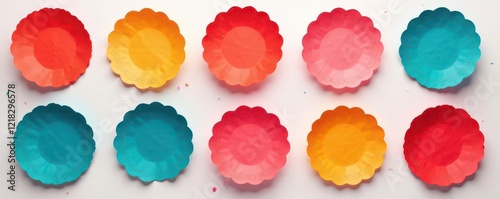 Set of paper circles with intricate drop shadows in a whimsical and playful theme, decorative design, whimsy