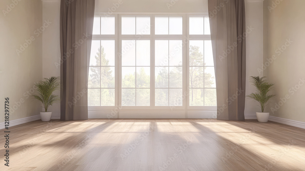 Bright and spacious room with large windows and natural light in a modern design Bright and spacious room with large windows and natural light in a modern design