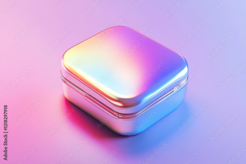 Iridescent Square Box with Soft Gradient Light on Smooth Surface Iridescent Square Box with Soft Gradient Light on Smooth Surface
