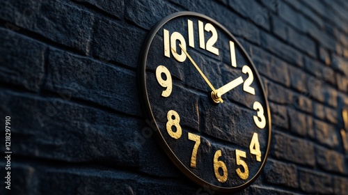 Wallpaper Mural Black clock with gold numbers on dark brick wall. Torontodigital.ca