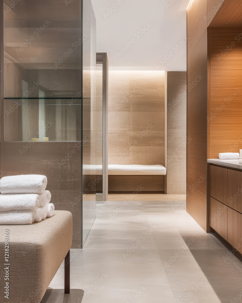 Modern spa interior with natural elements and calming atmosphere for relaxation Modern spa interior with natural elements and calming atmosphere for relaxation