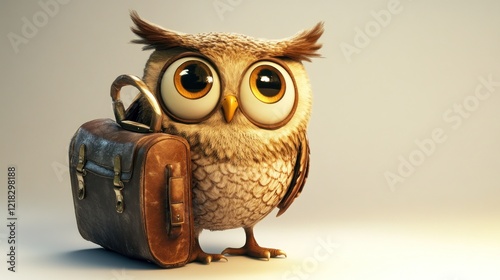 Cute owl carrying satchel, ready for school photo