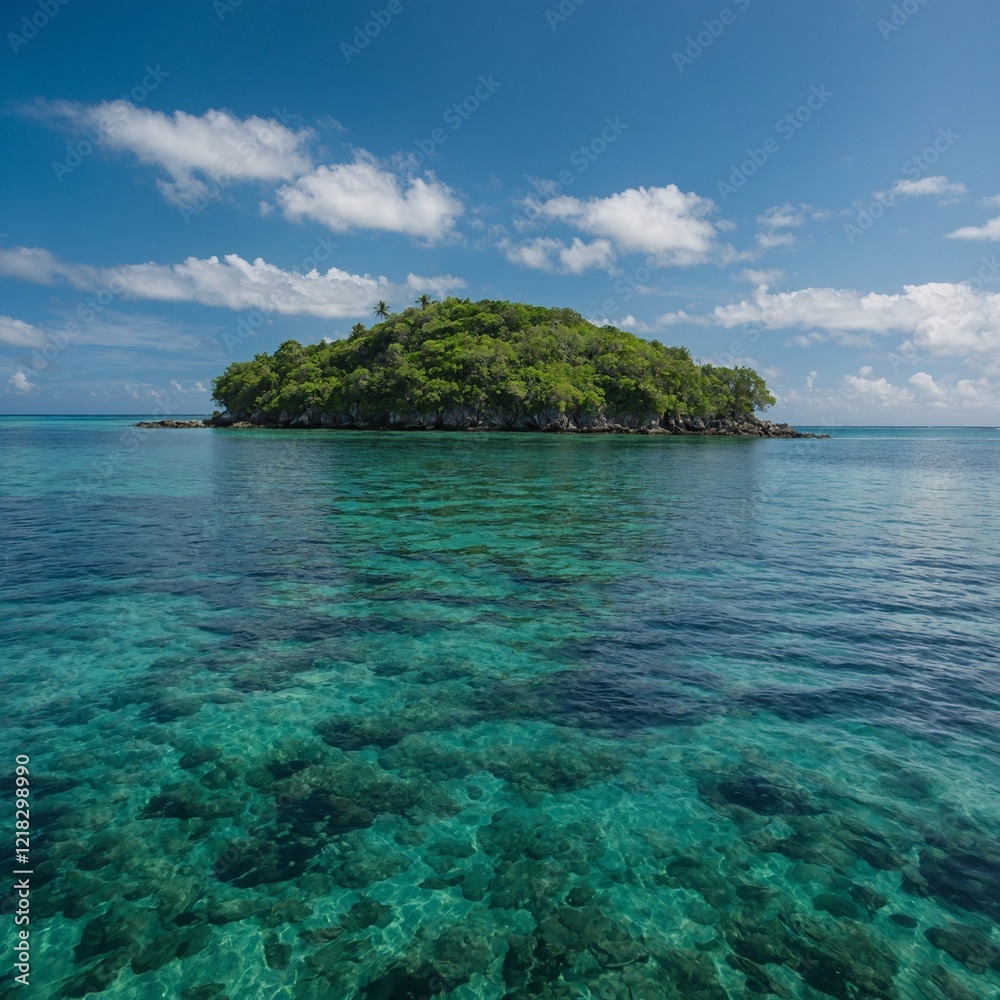 A beautiful island where the ocean is calm, and the water has shades of blue and green like a painting. A beautiful island where the ocean is calm, and the water has shades of blue and green like a painting.