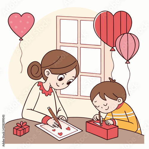 Valentine day girl and boy working