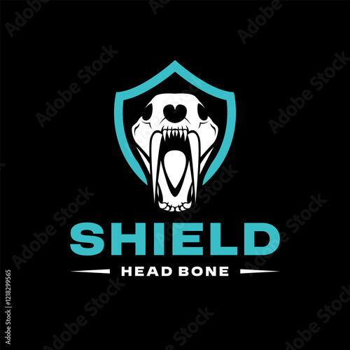 Shield Head Bone Animal Silhouette Logo Design Vector