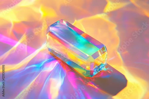 Colorful Crystal Prism Displaying Light Refraction on Surface photo